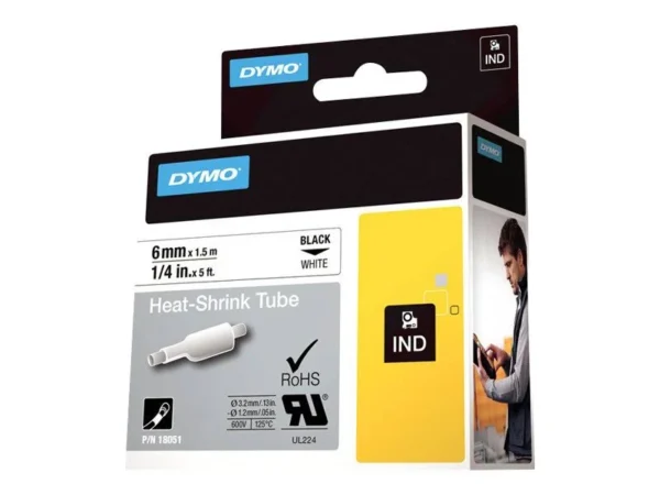 DYMO Rhino Krympslang 6mm Svart på vitt