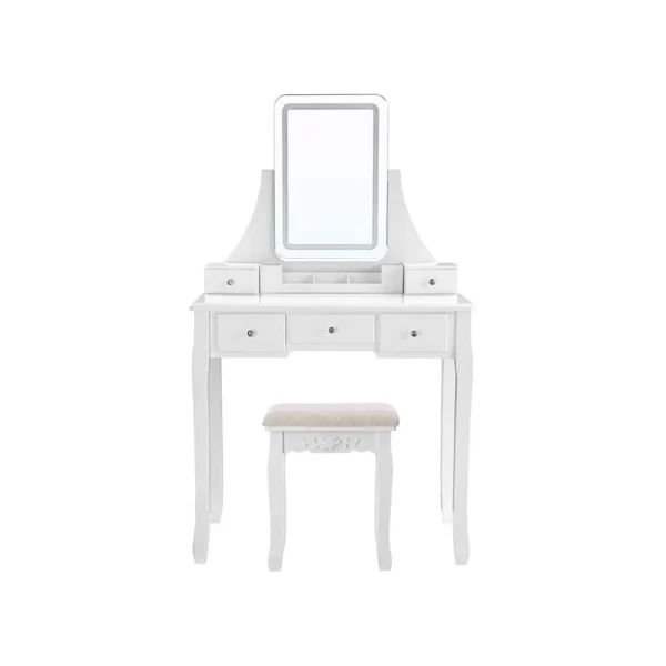 Sminkbord med LED-belysning och spegel Vit